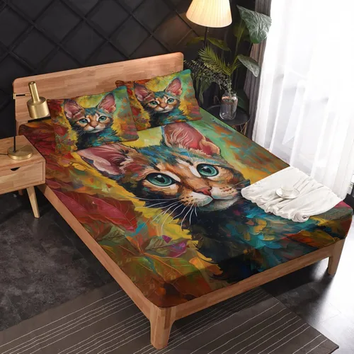 Vista 16 de Juego de sábanas de tamaño King, sábanas de conejo, sábanas de microfibra y fundas de almohada de 4 piezas, juego de sábanas con estampado colorido