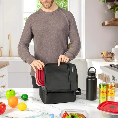 Vista 6 de opux - Lonchera aislada para niños y adultos, bolsa de almuerzo a prueba de fugas para niños, niñas, hombres y mujeres, lonchera reutilizable y Negro