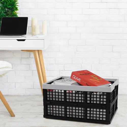 Vista 7 de 3 paquetes de cestas plegables rectangulares de plástico de 30 L, almacenamiento de cajas plegables, cajas de leche plegables para uso general