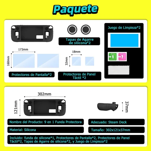 Vista 6 de IINE Steam Deck Protective Case 9 in 1 Full Protection,Soft Silicone Material Shockproof Case,Black