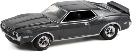 Vista 2 de 1971 AMC Javelin AMX gris carbón metálico con rayas negras para la nariz Greenlight Muscle Series 26 1/64 modelo de auto fundido a presión por