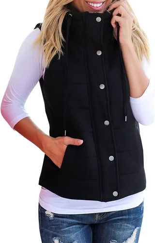 Vista 2 de Valphsio Women Casual Quilted Puffer Vest Lightweight Jacket with Pockets Negro