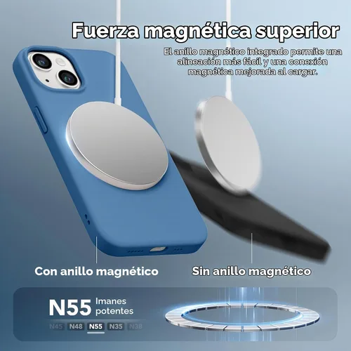 Vista 3 de GONEZ Funda magnética para iPhone 14, compatible con Magsafe, con protector de pantalla + protector de cámara, forro de microfibra antiarañazos Azul