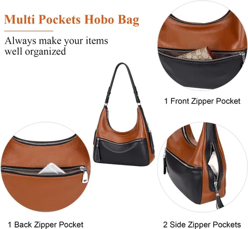 Vista 6 de Over Earth Genuine Leather Hobo Handbags for Women Casual Shoulder Bag Medium Soft Purses