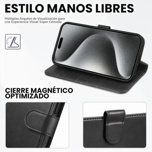 Vista 4 de TUCCH Funda tipo cartera para iPhone 15 Pro Max (6.7") 2023, 4 tarjeteros Negro
