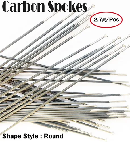 Vista 2 de Material de fibra de carbono Radios de bicicleta de 9.724 in - 12.087 in con tapas de cobre, cubo de tracción recta, radios de rueda plana recta