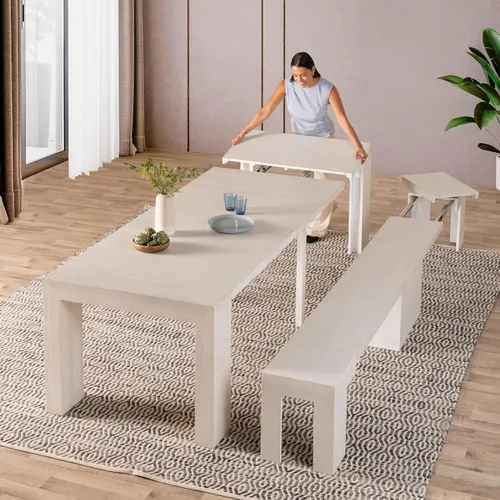 Vista 36 de Transformer Table - Mesa de comedor extensible de madera maciza, asientos 2-12, mesa de comedor expandible, muebles que ahorran espacio, muebles