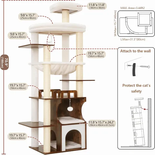 Vista 7 de Gitelsnour Árbol para gatos, torre de madera para gatos de 70.9 pulgadas para gatos grandes y adultos, muebles modernos para gatos con condominio