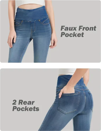 Vista 3 de KYAL - Jegging de cintura alta para mujer, elásticos, con control de abdomen, ajustados, con bolsillos, a la moda, casual