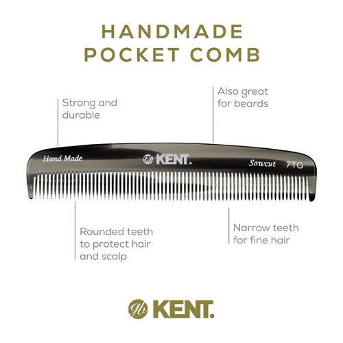 Vista 4 de Kent 7T - Peine de bolsillo de dientes finos de grafito negro para hombres, peine de pelo hecho a mano para hombres para aseo y peinado diario