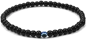 Vista 4 de Juego de 4 pulseras elásticas de cuentas de cristal turco contra el mal de ojo, amuleto de protección de hebras de cristal, amuleto de Fatima Hamsa