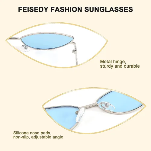 Vista 60 de FEISEDY Gafas de sol de diseñador de moda Retro pequeños pétalos forma arco templo diseño B2298