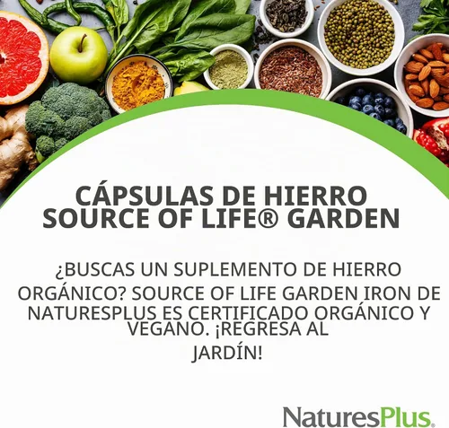 Vista 3 de NaturesPlus Source of Life Garden Iron - 30 cápsulas de liberación rápida - Suplemento de hierro a base de plantas con más de 20 extractos
