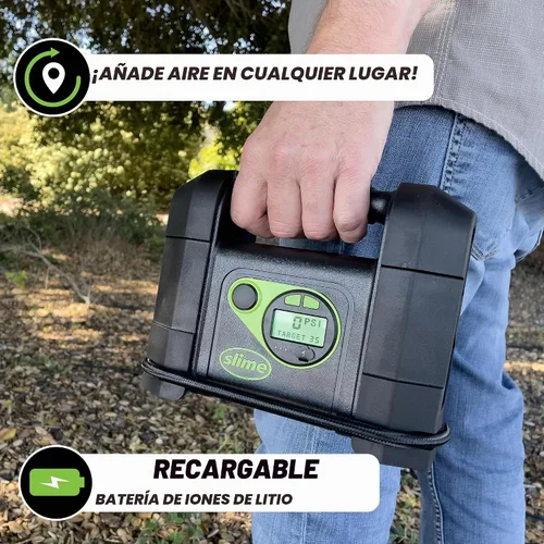 Vista 4 de Slime 40080 Inflador de neumáticos inalámbrico, bomba de compresor de aire portátil resistente con apagado automático, batería de iones de litio