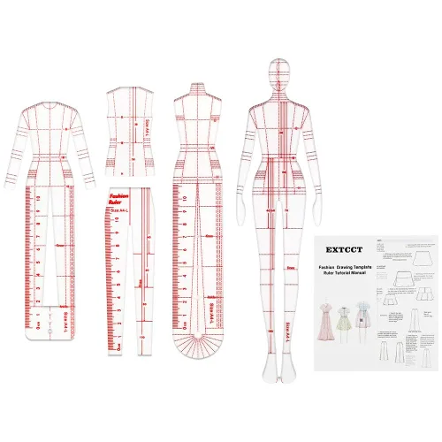 Vista 8 de 2 piezas de regla de curva francesa para niños para diseño de patrones humanoides de costura, reglas de curva francesa para medición de ropa, papel