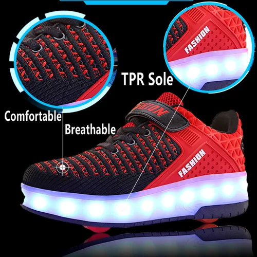 Vista 2 de Aikuass - Tenis con ruedas y luces LED recargables con USB para niñas y niños