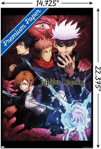Vista 3 de Jujutsu Kaisen - Póster de pared inglés de una hoja, 22.4 pulgadas de largo x 14.7 pulgadas de ancho, versión premium sin marco