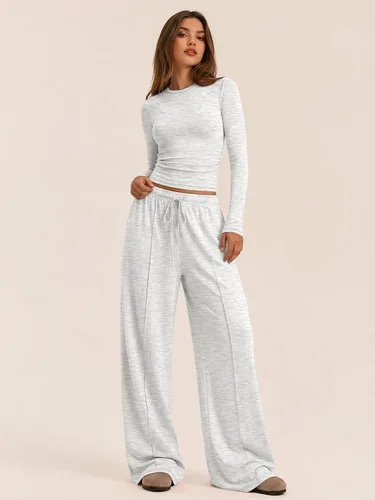 Vista 2 de Trendy Queen Conjuntos de descanso de otoño de 2 piezas para mujer 2026 Gris
