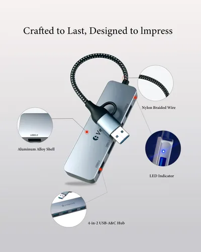 Vista 6 de Hub USB 3.0, adaptador multipuerto USB, concentrador extensor USB de 4 puertos, divisor USB para portátil/PC/MacBook/iPad Pro/iMac y más