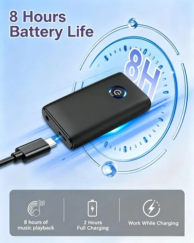 Vista 5 de Receptor transmisor Bluetooth 2 en 1, adaptador Bluetooth auxiliar para automóvil, adaptador de audio inalámbrico de 0.138 in, sistema de audio
