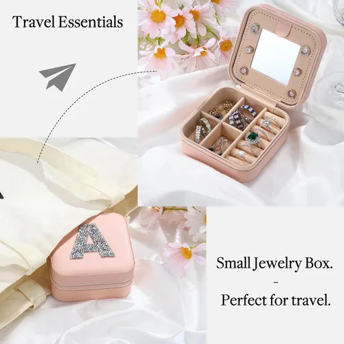 Vista 4 de Parima Joyero Joyero Organizador de joyas de viaje, pequeño regalo de cumpleaños personalizado con inicial para mamá, amigas, mujeres, damas