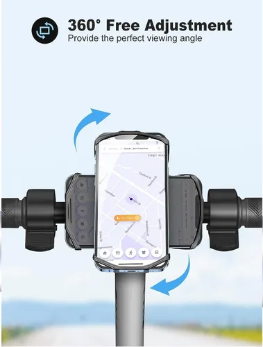 Vista 2 de Soporte de teléfono para bicicleta, soporte universal para teléfono para bicicleta, giratorio de 360°, manillar de silicona para iPhone, Galaxy