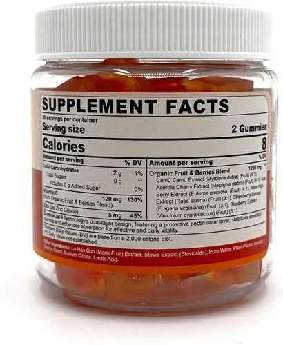 Vista 8 de Gomitas orgánicas de vitamina C de 120 mg para adultos, sin azúcar, defensa inmunológica diaria, antioxidante crudo, suplemento de vitamina C
