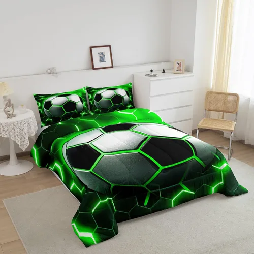 Vista 2 de Edredón de fútbol con estampado de fútbol para niños y niñas, juegos de ropa de cama y colecciones de juegos de pelota, edredón de plumón