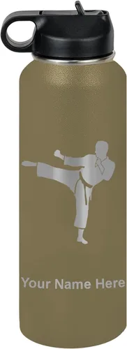 Vista 53 de Botella de agua personalizada LaserGram, Karate Man, de acero inoxidable con aislamiento al vacío de doble pared con tapa abatible, regalo grabado