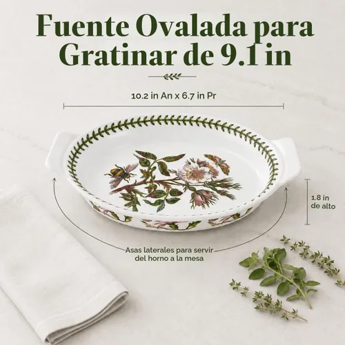 Vista 3 de Portmeirion Botanic Garden - Plato ovalado para gratinar de 10 pulgadas, diseño de rosa de perro, plato para hornear de porcelana duradera