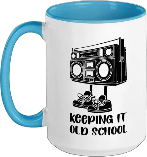 Vista 10 de Keeping It Old School 80s 90s Retro Cassette Radio Ceramic Mug, Orange/White, 11oz
