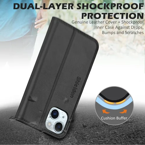 Vista 6 de SHIELDON Funda para iPhone 15 6.1" 2023, Funda Tipo Cartera de Cuero Genuino con [Soporte] [Tarjetero con Bloqueo RFID] [Magnética] Cubierta