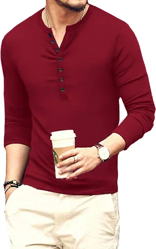 Vista 2 de YTD Camiseta básica Henley de manga larga para hombre