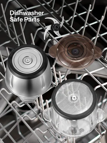 Vista 6 de Procesadores de alimentos con 2 cuencos grandes (12 tazas + 12 tazas), picadora eléctrica Reemix con potente motor de cobre de 500 W, 4 cuchillas