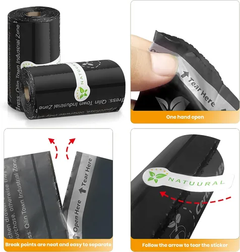 Vista 3 de Bolsas compostables certificadas para excremento de perro, 270 bolsas de 18 rollos, bolsas para excrementos para perros hechas de almidón de maíz