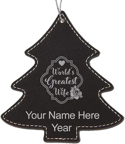 Vista 5 de LaserGram Adorno de Navidad personalizado, la esposa más grande del mundo, piel sintética, idea de regalo grabada con láser personalizado