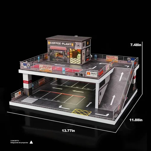 Vista 6 de Kivcmds - Vitrina para Hot Wheels Matchbox Toy Car Monster Truck Lighted Ramp Scene Diorama Garage Parking for 1/64 Diecast Car,Maximum Hold 40+