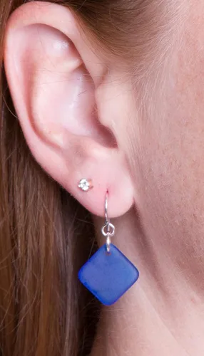 Vista 6 de Delicate Diamond Sea Glass Earrings, Beach Glass Earrings for Women by EcoSeaCo, using sustainable, recycled and repurposed material. Handmade