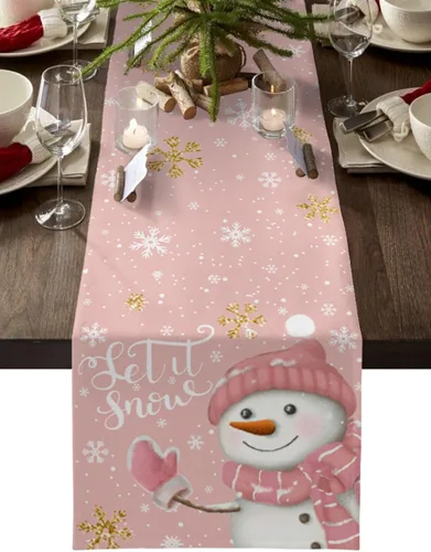 Vista 11 de Camino de mesa de muñeco de nieve de Navidad negro – Lino de algodón de 36 pulgadas de largo, bufandas de vestido de Navidad con copo de nieve
