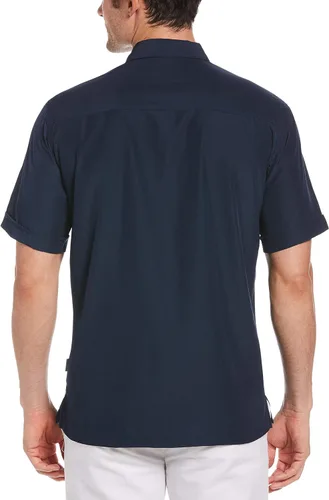 Vista 3 de Cubavera - Camisa de manga corta con estampado de pata de gallo con paneles insertados, para hombre, Azul, 4XL alto
