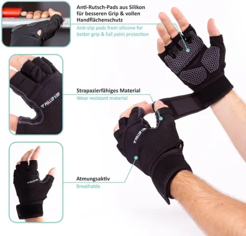 Vista 4 de PULLUP & DIP Guantes de entrenamiento para levantamiento de pesas, guantes de fitness con vendaje de muñeca para hombres y mujeres, guantes