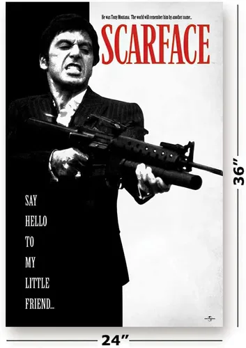 Vista 2 de Póster de película Scarface, con texto en inglés «Say Hello to My Little Friend», tamaño 24 x 36 pulgadas (póster de gángster)