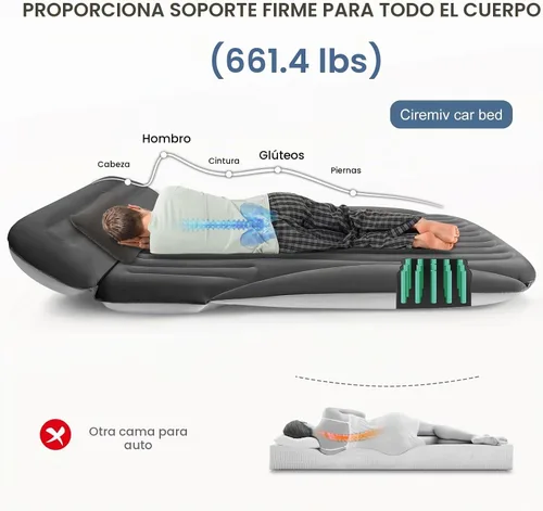 Vista 5 de Ciremiv Colchón de aire SUV, cama de coche flocada de doble cara con bomba Café oscuro