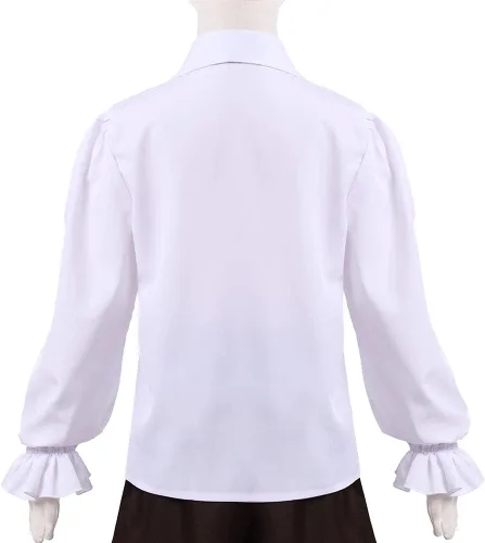 Vista 4 de GRACEART Camisa de pirata medieval para niños, camisa renacentista con volantes, jacobita escocés, Ghillie, color blanco, 2T a 16 años