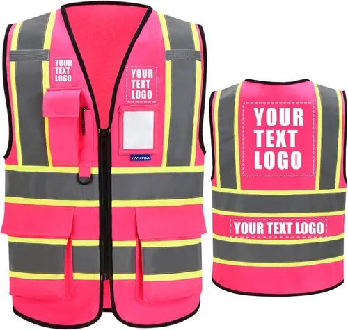 Vista 12 de AYKRM Chaleco de Seguridad de Construcción Personalizado con Logotipo Impreso de Alta Visibilidad Reflectante de 2 Tonos