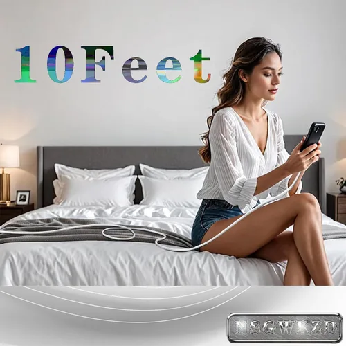 Vista 7 de Cable USB C blanco de 10 pies de largo, cable de carga rápida de 60 W, carga universal y sincronización de datos para dispositivo tipo C