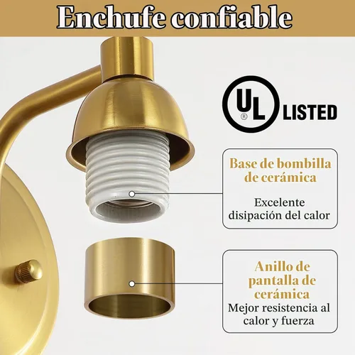 Vista 5 de Mecgirn Lámpara de tocador de baño de acero inoxidable sobre el espejo, 1 lámpara de baño dorada cepillada con pantallas de vidrio texturizado Oro