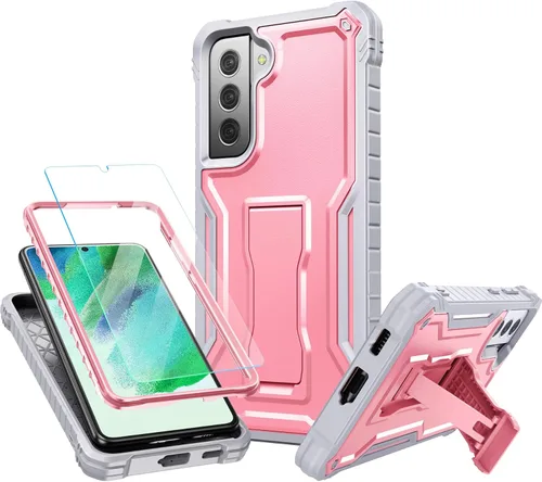 Vista 8 de FITO Funda para Samsung Galaxy S21 FE, doble capa a prueba de golpes resistente para teléfono Samsung S21 FE 5G con protector de pantalla, soporte