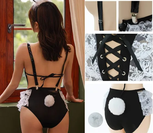 Vista 7 de Disfraz de conejito para cosplay, conjunto de ropa interior, ropa interior para fiesta, sexy, encantadora mujer