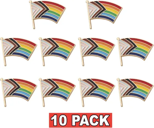 Vista 2 de Pines de orgullo con bandera de progreso Pines de solapa LGBTQ Rainbow Progressive Ally, para desfile del orgullo y decoraciones para ropa